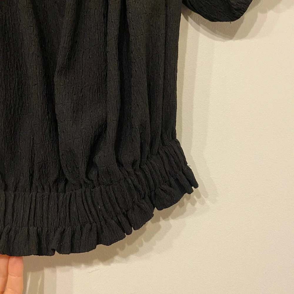 LOFT Black Off The Shoulder Smocked Puff Sleeve Blouse XXS Romantic Boho